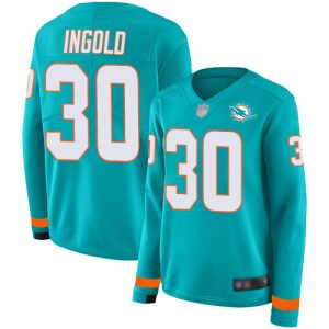 Exquisite Dolphins #30 Alec Ingold Aqua Green Team Color Women's Stitched NFL Limited Therma Long Sleeve Jersey