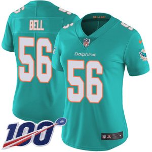 Exceptional Dolphins #56 Quinton Bell Aqua Green Team Color Women's Stitched NFL 100th Season Vapor Untouchable Limited Jersey