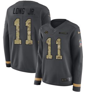 Outstanding Dolphins #11 David Long Jr. Anthracite Salute to Service Women's Stitched NFL Limited Therma Long Sleeve Jersey