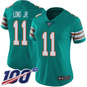 Superior Dolphins #11 David Long Jr. Aqua Green Alternate Women's Stitched NFL 100th Season Vapor Untouchable Limited Jersey