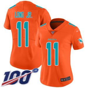 Exceptional Dolphins #11 David Long Jr. Orange Women's Stitched NFL Limited Inverted Legend 100th Season Jersey
