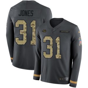 Exceptional Dolphins #31 Byron Jones Anthracite Salute to Service Youth Stitched NFL Limited Therma Long Sleeve Jersey