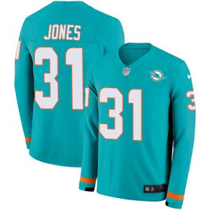 Marvelous Dolphins #31 Byron Jones Aqua Green Team Color Youth Stitched NFL Limited Therma Long Sleeve Jersey