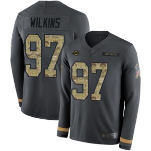 Marvelous Dolphins #97 Christian Wilkins Anthracite Salute to Service Youth Stitched NFL Limited Therma Long Sleeve Jersey