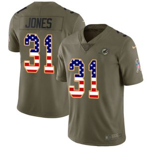 Superior Dolphins #31 Byron Jones Olive/USA Flag Youth Stitched NFL Limited 2017 Salute To Service Jersey