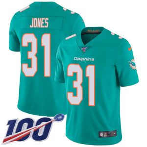 Superior Dolphins #31 Byron Jones Aqua Green Team Color Youth Stitched NFL 100th Season Vapor Untouchable Limited Jersey