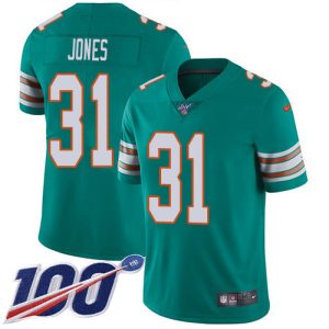 Premium Dolphins #31 Byron Jones Aqua Green Alternate Youth Stitched NFL 100th Season Vapor Untouchable Limited Jersey