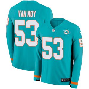 Marvelous Dolphins #53 Kyle Van Noy Aqua Green Team Color Youth Stitched NFL Limited Therma Long Sleeve Jersey