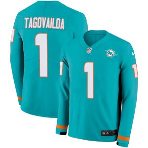 Gorgeous Dolphins #1 Tua Tagovailoa Aqua Green Team Color Youth Stitched NFL Limited Therma Long Sleeve Jersey