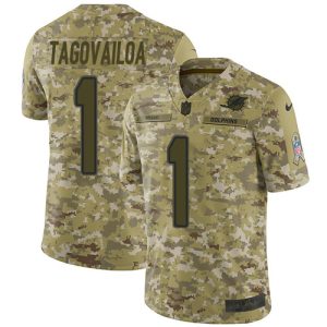 Outstanding Dolphins #1 Tua Tagovailoa Camo Youth Stitched NFL Limited 2018 Salute To Service Jersey