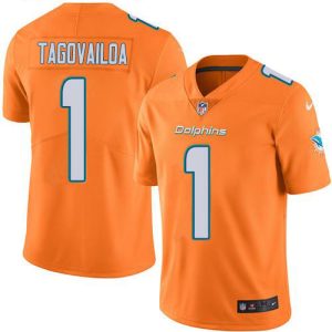 Outstanding Dolphins #1 Tua Tagovailoa Orange Green Youth Stitched NFL Limited Rush Jersey