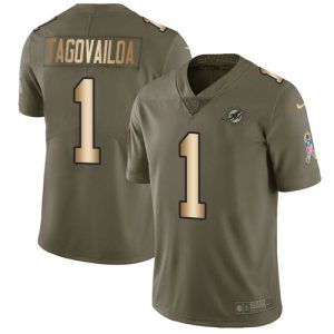 Superb Dolphins #1 Tua Tagovailoa Olive/Gold Youth Stitched NFL Limited 2017 Salute To Service Jersey