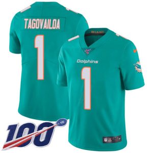Superior Dolphins #1 Tua Tagovailoa Aqua Green Team Color Youth Stitched NFL 100th Season Vapor Untouchable Limited Jersey
