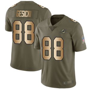 Exquisite Dolphins #88 Mike Gesicki Olive/Gold Youth Stitched NFL Limited 2017 Salute to Service Jersey