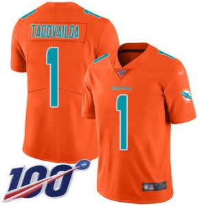 Exquisite Dolphins #1 Tua Tagovailoa Orange Youth Stitched NFL Limited Inverted Legend 100th Season Jersey