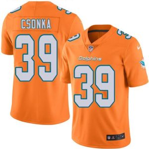 Superb Dolphins #39 Larry Csonka Orange Youth Stitched NFL Limited Rush Jersey