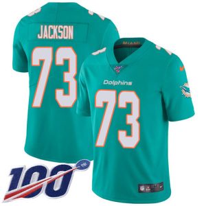 Superb Dolphins #73 Austin Jackson Aqua Green Team Color Youth Stitched NFL 100th Season Vapor Untouchable Limited Jersey