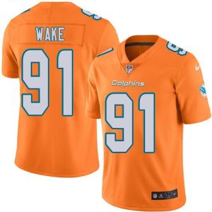 High quality Dolphins #91 Cameron Wake Orange Youth Stitched NFL Limited Rush Jersey