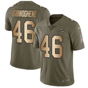Superior Dolphins #46 Noah Igbinoghene Olive/Gold Youth Stitched NFL Limited 2017 Salute To Service Jersey