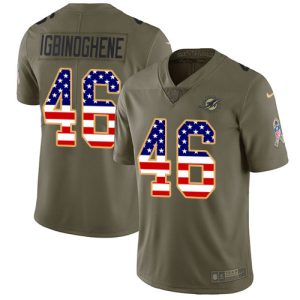 Exceptional Dolphins #46 Noah Igbinoghene Olive/USA Flag Youth Stitched NFL Limited 2017 Salute To Service Jersey