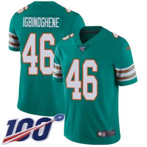 Superb Dolphins #46 Noah Igbinoghene Aqua Green Alternate Youth Stitched NFL 100th Season Vapor Untouchable Limited Jersey