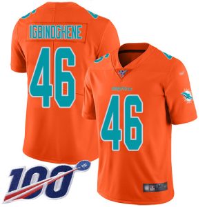Outstanding Dolphins #46 Noah Igbinoghene Orange Youth Stitched NFL Limited Inverted Legend 100th Season Jersey
