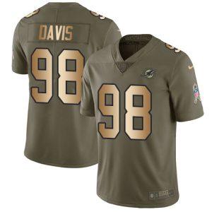 Outstanding Dolphins #98 Raekwon Davis Olive/Gold Youth Stitched NFL Limited 2017 Salute To Service Jersey