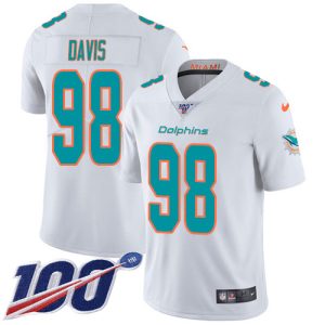 Premium Dolphins #98 Raekwon Davis White Youth Stitched NFL 100th Season Vapor Untouchable Limited Jersey