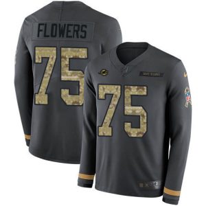 Superior Dolphins #75 Ereck Flowers Anthracite Salute to Service Youth Stitched NFL Limited Therma Long Sleeve Jersey