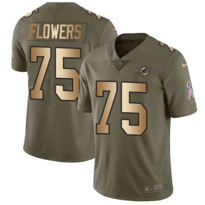Premium Dolphins #75 Ereck Flowers Olive/Gold Youth Stitched NFL Limited 2017 Salute To Service Jersey