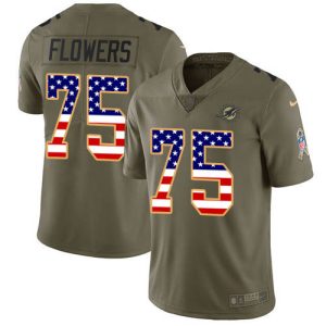 Finest Dolphins #75 Ereck Flowers Olive/USA Flag Youth Stitched NFL Limited 2017 Salute To Service Jersey