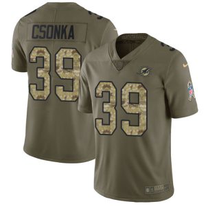 Premium Dolphins #39 Larry Csonka Olive/Camo Youth Stitched NFL Limited 2017 Salute to Service Jersey