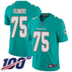 Finest Dolphins #75 Ereck Flowers Aqua Green Team Color Youth Stitched NFL 100th Season Vapor Untouchable Limited Jersey