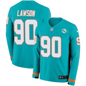 Finest Dolphins #90 Shaq Lawson Aqua Green Team Color Youth Stitched NFL Limited Therma Long Sleeve Jersey