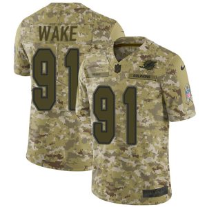 Marvelous Dolphins #91 Cameron Wake Camo Youth Stitched NFL Limited 2018 Salute to Service Jersey