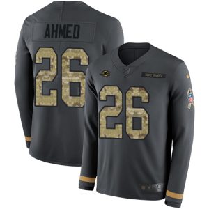 Superior Dolphins #26 Salvon Ahmed Anthracite Salute to Service Youth Stitched NFL Limited Therma Long Sleeve Jersey