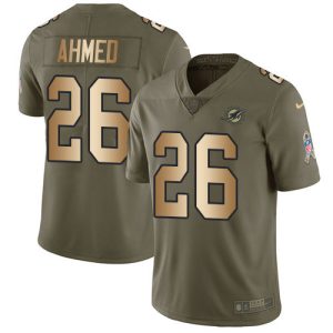 Superb Dolphins #26 Salvon Ahmed Olive/Gold Youth Stitched NFL Limited 2017 Salute To Service Jersey