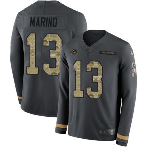 Exceptional Dolphins #13 Dan Marino Anthracite Salute to Service Youth Stitched NFL Limited Therma Long Sleeve Jersey