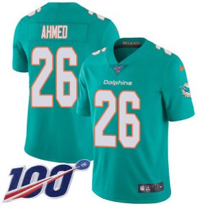 Exceptional Dolphins #26 Salvon Ahmed Aqua Green Team Color Youth Stitched NFL 100th Season Vapor Untouchable Limited Jersey