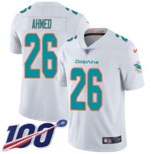Premium Dolphins #26 Salvon Ahmed White Youth Stitched NFL 100th Season Vapor Untouchable Limited Jersey