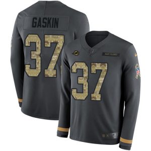 Marvelous Dolphins #37 Myles Gaskin Anthracite Salute to Service Youth Stitched NFL Limited Therma Long Sleeve Jersey