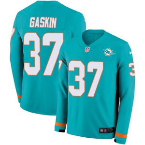 Exquisite Dolphins #37 Myles Gaskin Aqua Green Team Color Youth Stitched NFL Limited Therma Long Sleeve Jersey