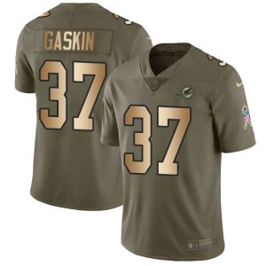 Superior Dolphins #37 Myles Gaskin Olive/Gold Youth Stitched NFL Limited 2017 Salute To Service Jersey