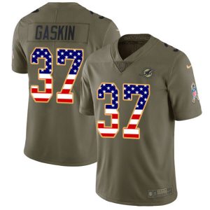 Superb Dolphins #37 Myles Gaskin Olive/USA Flag Youth Stitched NFL Limited 2017 Salute To Service Jersey