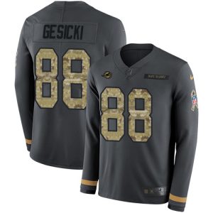 Marvelous Dolphins #88 Mike Gesicki Anthracite Salute to Service Youth Stitched NFL Limited Therma Long Sleeve Jersey