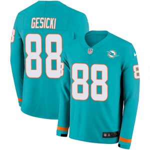 Outstanding Dolphins #88 Mike Gesicki Aqua Green Team Color Youth Stitched NFL Limited Therma Long Sleeve Jersey