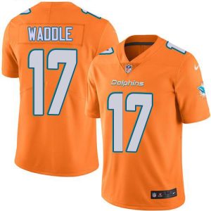 Marvelous Dolphins #17 Jaylen Waddle Orange Green Youth Stitched NFL Limited Rush Jersey