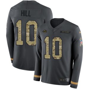 Premium Dolphins #10 Tyreek Hill Anthracite Salute to Service Youth Stitched NFL Limited Therma Long Sleeve Jersey