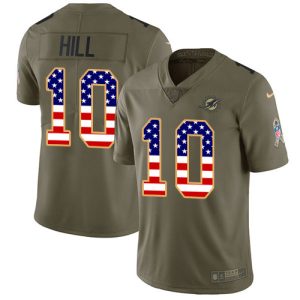 Superior Dolphins #10 Tyreek Hill Olive/USA Flag Youth Stitched NFL Limited 2017 Salute To Service Jersey
