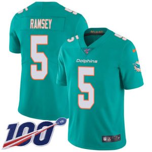 Gorgeous Dolphins #5 Jalen Ramsey Aqua Green Team Color Youth Stitched NFL 100th Season Vapor Untouchable Limited Jersey